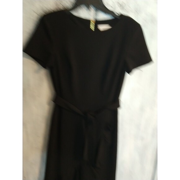 Calvin Klein Pleated Front Belted Short Sleeve Dress Sz 2 Black Classic Officey - Picture 4 of 10